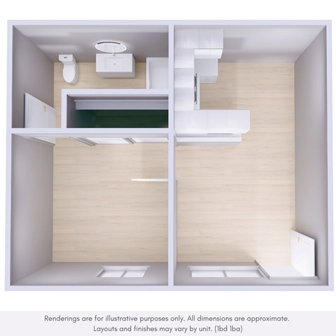 Floor plan for 1 bed, 1 bath, 500 sqft